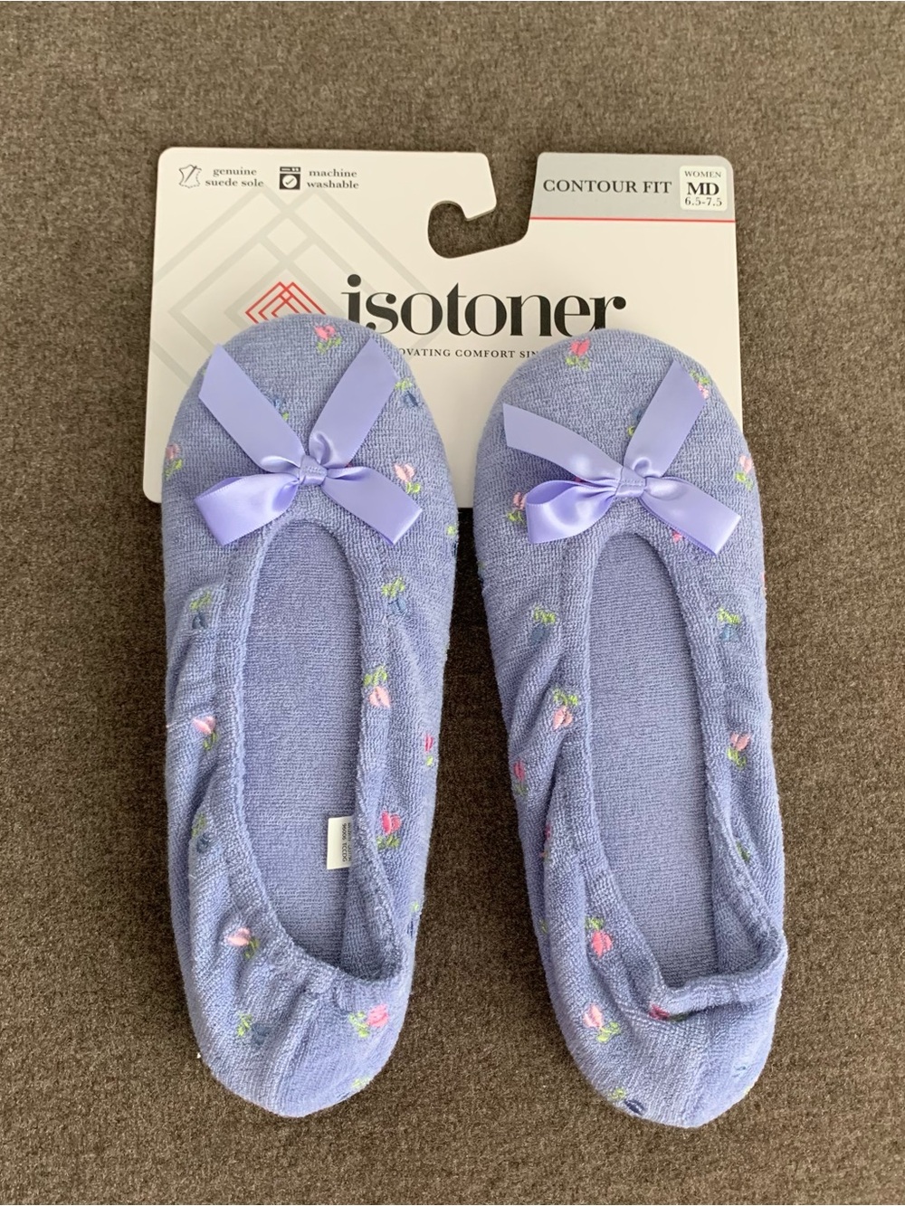 isotoner Lavender Floral Ballet Slippers with Satin Bow